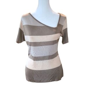 Sandro Ferrone Assymetrical Striped Short Sleeve Shirt Top Tan Women's Small
